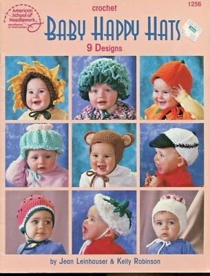 9 Baby Happy Hat Crochet Patterns 1998 Leinhauser Robinson Watermelon Cabbage Be - Image 1 of 2