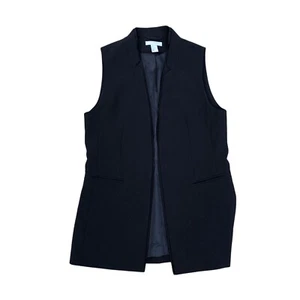 H&M Sleeveless Blazer Jacket Women's 14 Black Polyester Long Open No Collar - Picture 1 of 7