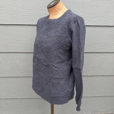 Laura Scott Floral Quilted Sweatshirt Sz M Dark Gray Sweater Cotton Pullover - Image 1 of 4