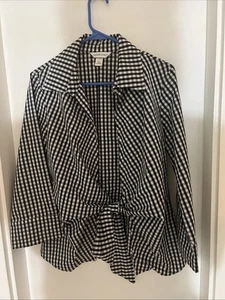 Top donna Christopher & Banks bianco e nero con cravatta Gingham davanti manica 3/4 tg. M - Foto 1 di 4