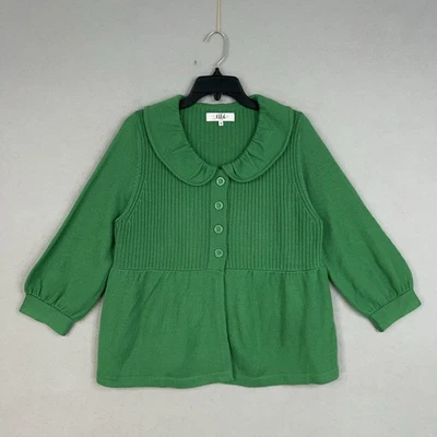 Suéter Tibi Mujer Mediano Kelly Verde Lana Merino Cárdigan Peter Pan Lujo Foto 1 de 4