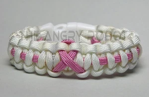 Paracord Bracelet Slim - Thin Line Ribbon - White with Pink - White Buckle - Picture 1 of 1