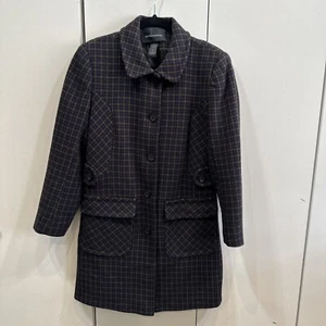 MODA INTERNATIONAL Wool Blend Pea Coat Jacket, 8P - Purple Plaid - Picture 1 of 8