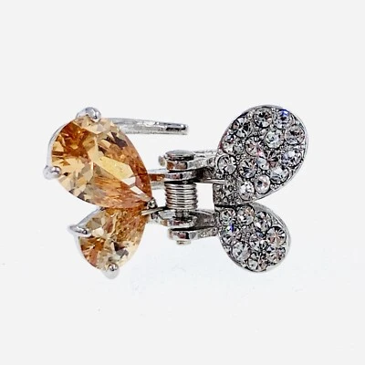 Butterfly Small Hair Claw Jaw Clip use Swarovski Crystal Hairpin Brown Silver 47 - Image 1 of 4