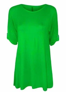 Women Ladies Plain Stretchy Flared Swing 3/4 Button Sleeve Plus Size T Shirt Top - Picture 1 of 21