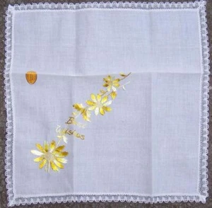 All Cotton Swiss Handkerchief Embroidered Best Wishes Flowers Vintage - Picture 1 of 1