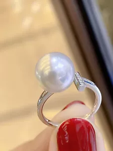 Anillo clásico 10-11mm mar sur redondo blanco perla 18k (aj) - Imagen 1 de 4