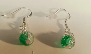 CRYSTAL CRACKED GLASS DANGLE DROP EARRINGS - Picture 1 of 8