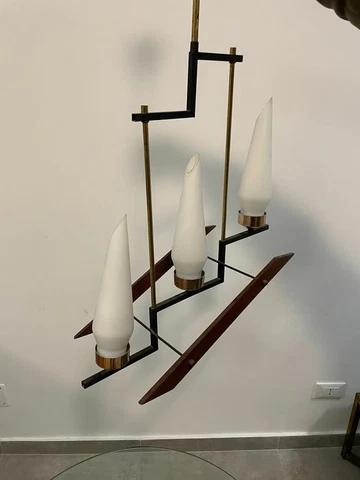 Ceiling light, Mid Century Modern, Scandinavian Art Deco, teak wood, brass Cover