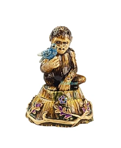 JAY STRONGWATER MONKEY WITH BLUE SONG BIRD TRINKET BOX BRAND NEW BOX RARE! - Picture 1 of 6