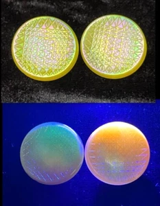 VTG Rare Set of 2 Yellow Iridescent Czech Glass Buttons Glow UV Light 23 mm 7/8" - Picture 1 of 9
