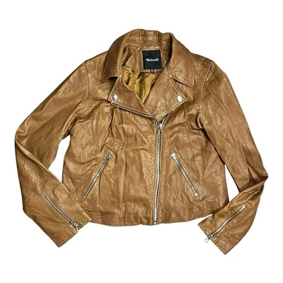 Madewell Jacket WMNS XL Brown Washed Lamb Leather Motorcycle Luxury NC112 $525 - Image 1 of 4