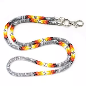 Handmade beaded Grey woven Southwestern lanyard - Picture 1 of 6