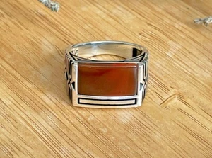 Burgundy Agate Men's Rings, High Quality 925 Sterling Silver Multi-Sizes - Picture 1 of 11