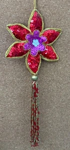 Sparkly Poinsettia Christmas Ornament Beads Sequins - Picture 1 of 6