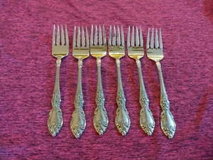 SET OF 6 OCQ ONEIDA WORDSWORTH GLOSSY STAINLESS SALAD FORKS 6 3/4 Inches  - Picture 1 of 5
