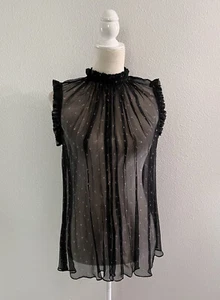Camicetta Zimmermann svolazzante senza maniche 100% seta nera trasparente floreale tunica top 0 - Foto 1 di 16