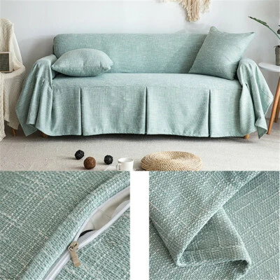 1/2/3/4 Seater Solid Cotton Blend Chair or Sofa Protector Slipcover Couch Cover - Image 1 of 4