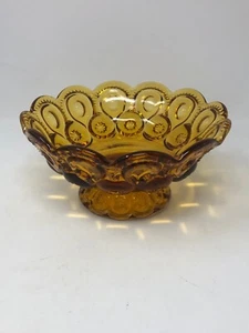 L E Smith Moon And Stars Amber Footed Fruit Centerpiece Bowl Dish 7.5" Across - Picture 1 of 7