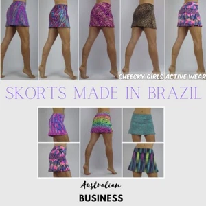 Skorts Shorts Skirt Brazilian Lycra Sports Games Colourful Tennis Golf - Picture 1 of 58