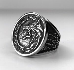 Silver Celtic Wolf Ring 7-13 Unique Ring Unisex Mens & Womens Signet Viking Ring