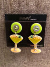 Vtg Dsgn Mam' Collectors Lime Grn Mix "Margarita's" Dangle Clip Earrings
