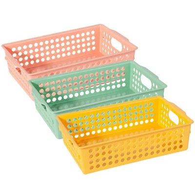  3 Pcs Cesto Con Manico Cestini Di Plastica Cestelli Portaoggetti Impilabili - Immagine 1 di 4