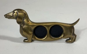 VTG Hallmark ? 1981 Brass Dachshund Mini Photo Frame 2 Picture Circles USA Made - Picture 1 of 12