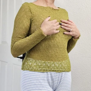 Usado una vez. Sexy Top Para Mujer Manga Larga con Cordones Verde Grande Transparente Estilo Hippie Divertido - Imagen 1 de 7