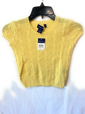 Gorra de cachemir tejida con cable Polo Ralph Lauren para niños, amarilla, mediana Foto 1 de 2