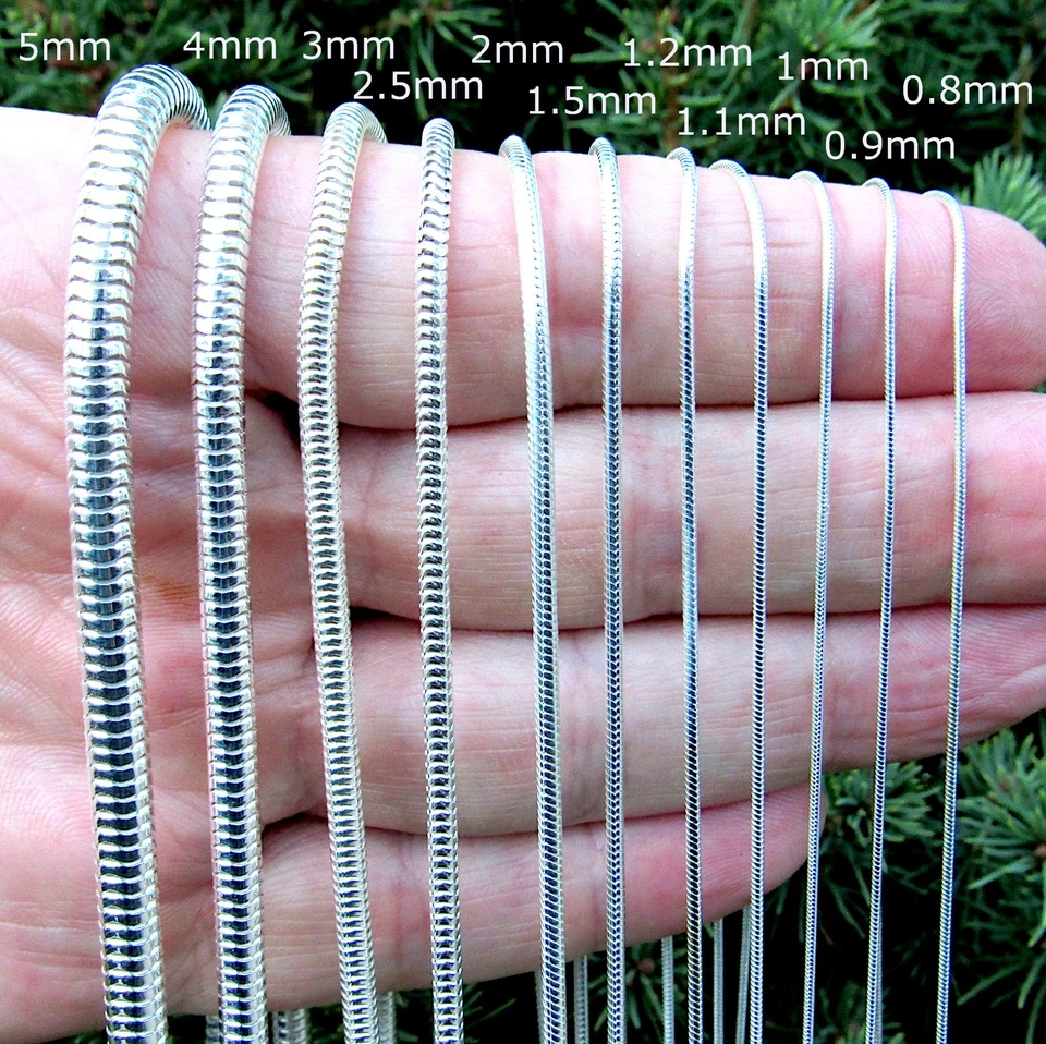 Collar pulsera de cadena de serpiente redonda italiana de plata de ley 925 sólida unisex Foto 1 de 4