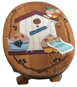 VTG Step Stool Hand Painted Birdhouse Small Solid Wood 95 Birds Home Tweet Home - Picture 1 of 16