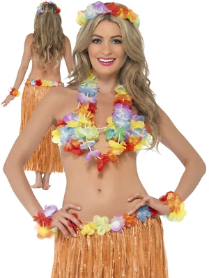 5PC Hawaiian Party Kit Lei Grass Skirt Fancy Dress Beach Party Adults fancy Dres - Image 1 of 2