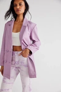 NWT FREE PEOPLE Sz S DARE ME CROC LEATHER BLAZER LILAC LAVENDER - Picture 1 of 4