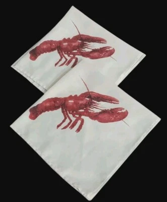 Lobster Fabric Napkins 19x19 Set of 2 Linen Blend Beige Fabric Napkins - Image 1 of 4