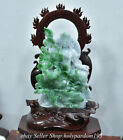 14.8" Chinese ice Green Emerald jade jadeite Free Seat Guan yin Goddess Statue
