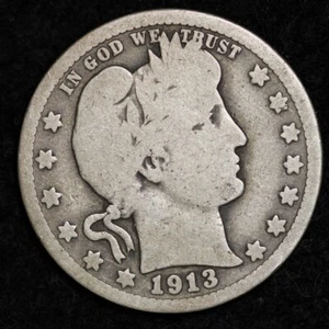 1913 Silver Barber Quarter GOOD FREE SHIPPING - Picture 1 of 2