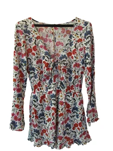 American Eagle Women's Romper Jumper Red White Blue Floral Size Small-Medium - Picture 1 of 5