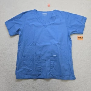 Landau Made Better Scrub Top Womens M Blue V Neck Short Sleeves Pockets READ - Picture 1 of 11