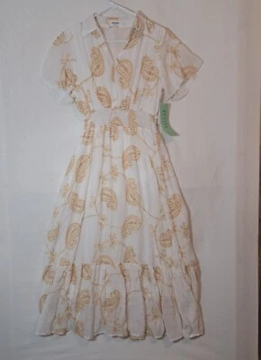 NWT Anthropologie Kindred Petite Women's Maxi Dress White Embroidery Size PL - Image 1 of 4