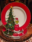 DR.SEUSS HOW THE GRINCH STOLE CHRISTMAS SIDE PLATES SET OF 4 RED GOLD RIM NEW