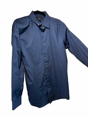 Dress Shirt Mens  17.5 X 34/35 Slim Fit Blue Polka Dot Apt 9 Button Up Preppy - Image 1 of 4