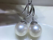 huge pair of  12-13mm south sea  white pearl dangle earring 925s(mr)
