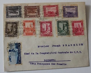 1936 busta SOMALIA-DJIBUTI+9 bolli Pittorica Somaliaè1 Lire Posta Aerea Soma-140 - Picture 1 of 1