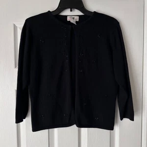 Vtg SML Women's M Black Embellished Cashmere Silk Cardigan 3/4 Sleeve Sweater  - Picture 1 of 4