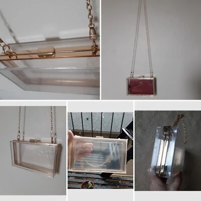 Nova Bolsa Transversal Transparente Transparente Transparente 7"×4 Bolsa de Mão Acrílica Corrente Tom Dourado Feminina - Imagem 1 de 4