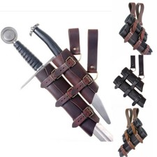 Medieval Men Dual Sword Shoulder Back Sheath Scabbard Holder Warrior PU Leather