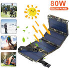 80W USB Solar Panel Folding Power Bank Outdoor Camping Hiking Phone Charger US