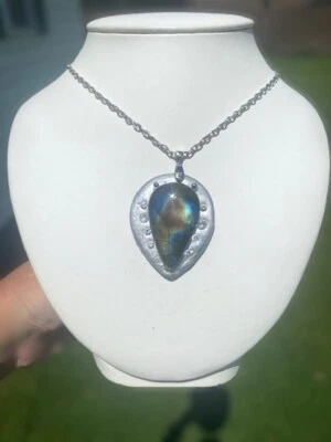 壮观的天然拉长石吊坠项链巨大手工手工 — 第 1/4 张图片