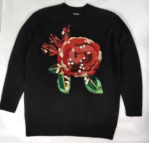 NWT Desigual M. Christian Lacroix Black Rose Sequinned Oversized Sweater Size M - Picture 1 of 7